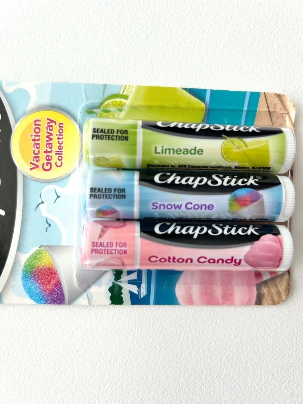 NEW ChapStick Vacation Getaway Lip Balm Trio - Cotton Candy, Snow Cone, Limeade